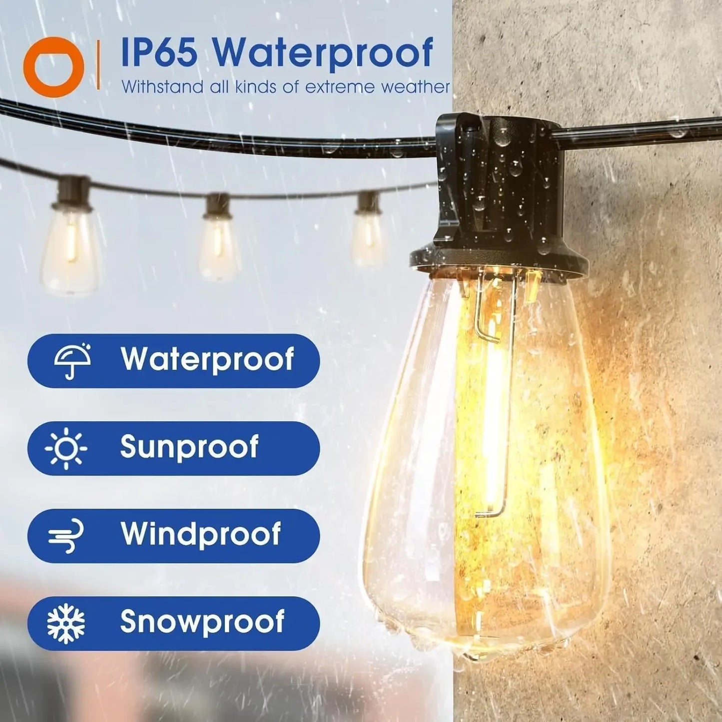 MIMIRG LED Outdoor String Lights Shatterproof Replaceable Bulbs Dimmable