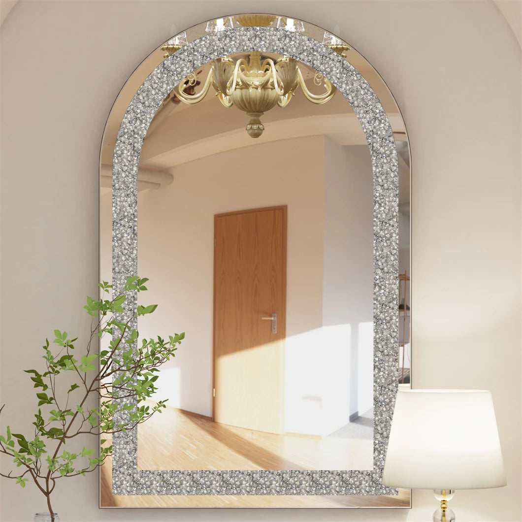 BORWARTH Crushed Diamond Crystal Glass Bevelled Wall Mirror