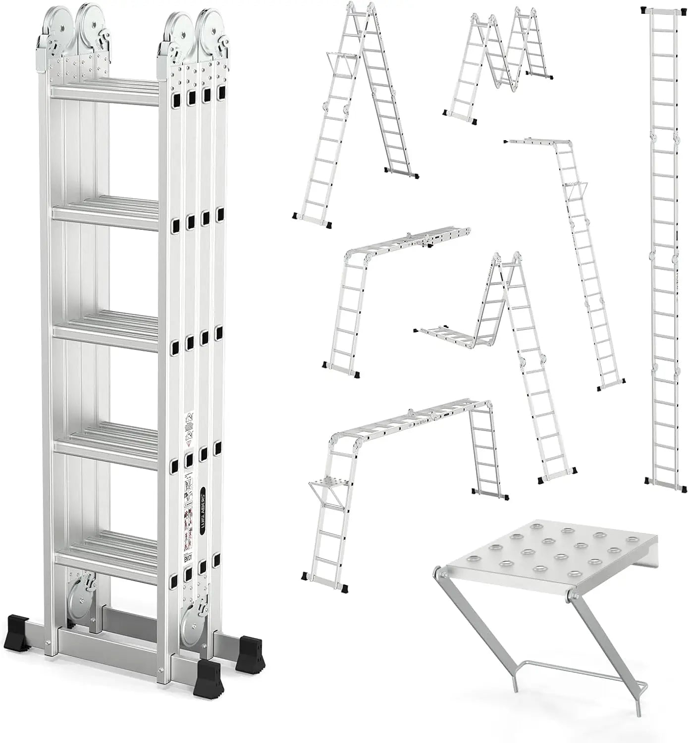 Hignconcerned Folding Ladder Extension 7 in 1 Aluminium