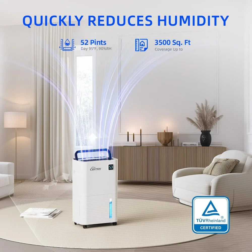 Britsou 50 Pint Dehumidifier For Basement With Drain Hose