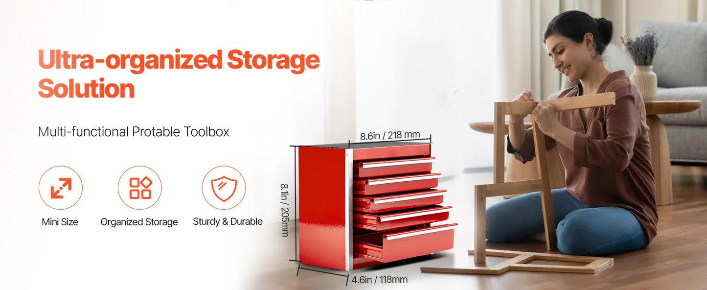 SucceBuy Five Drawer Metal Tool Box With PP Feet Storage