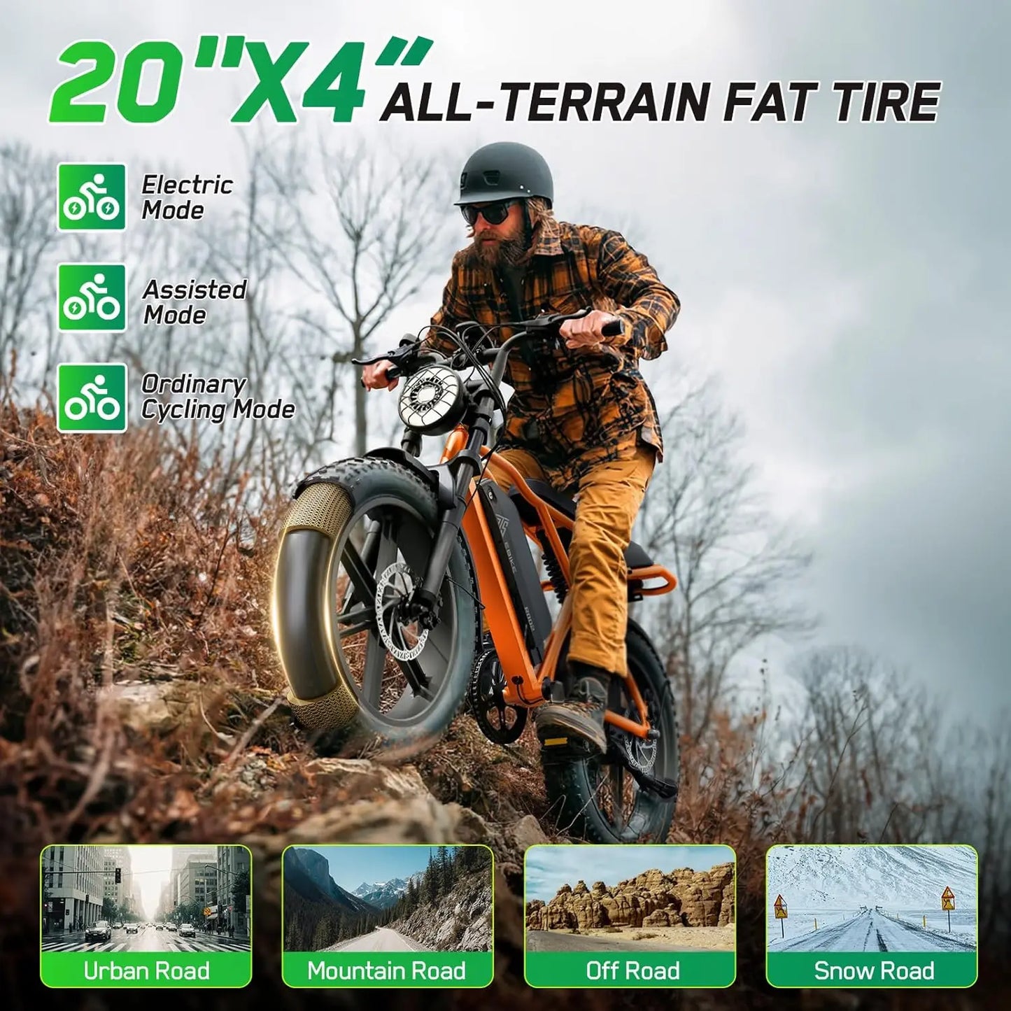 TST R002S 1500W Electric Fat Tire Bike All Terrain Cruiser