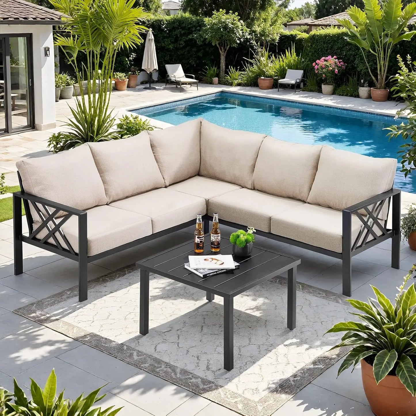 Angduo Patio Set Metal Sectional Sofa Coffee Table Outdoor