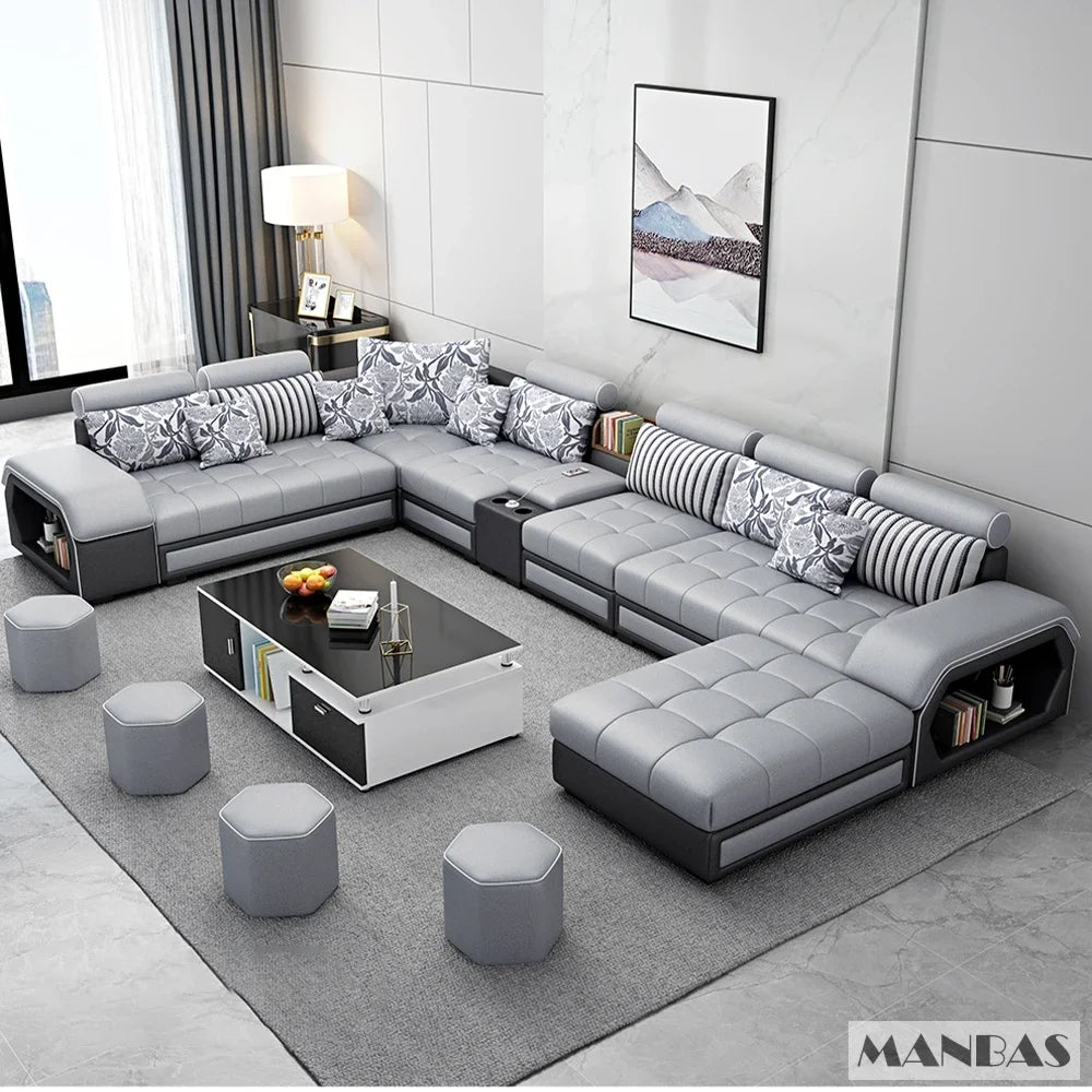 Linlamlim Modern U-Shaped Fabric Sofa Set with USB