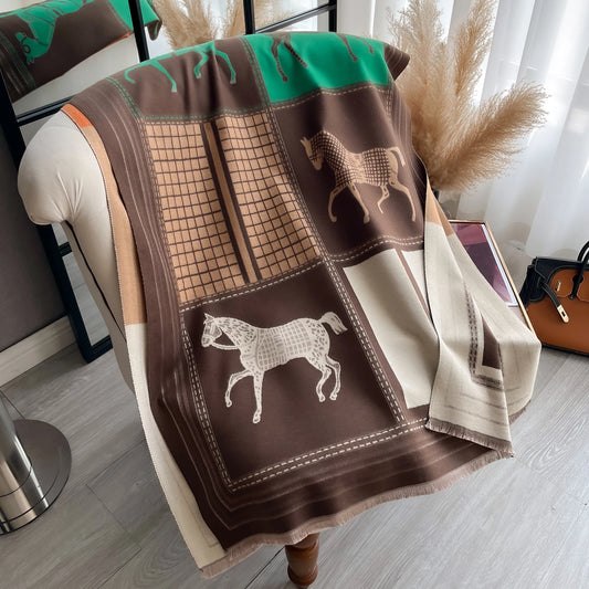 IROJEFF Luxury Winter Scarf Women Horse Print Warm Shawl