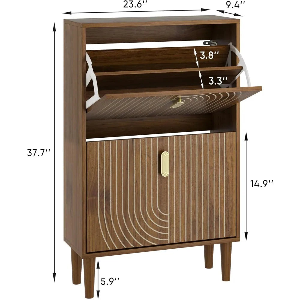 Shoe Cabinet With 2 Flip Drawers Freestanding Organizer