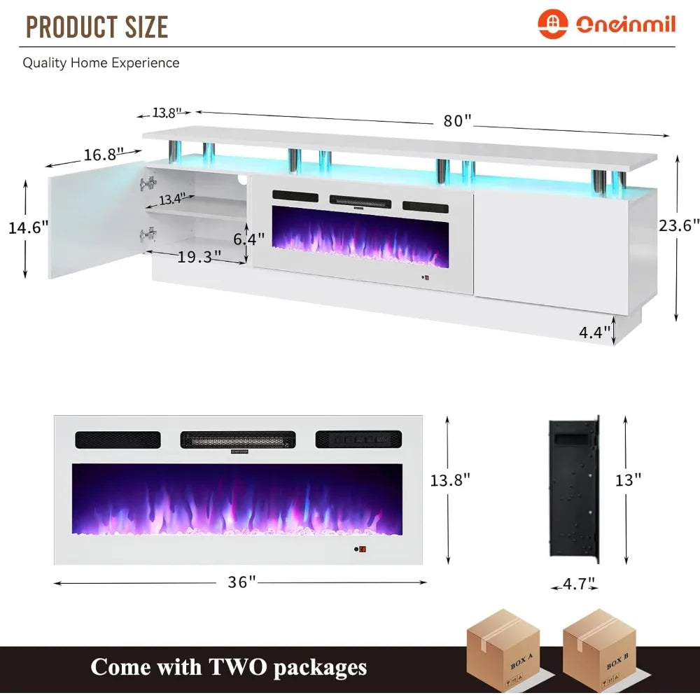 XMSJ Modern Electric Fireplace TV Stand With LED Lights