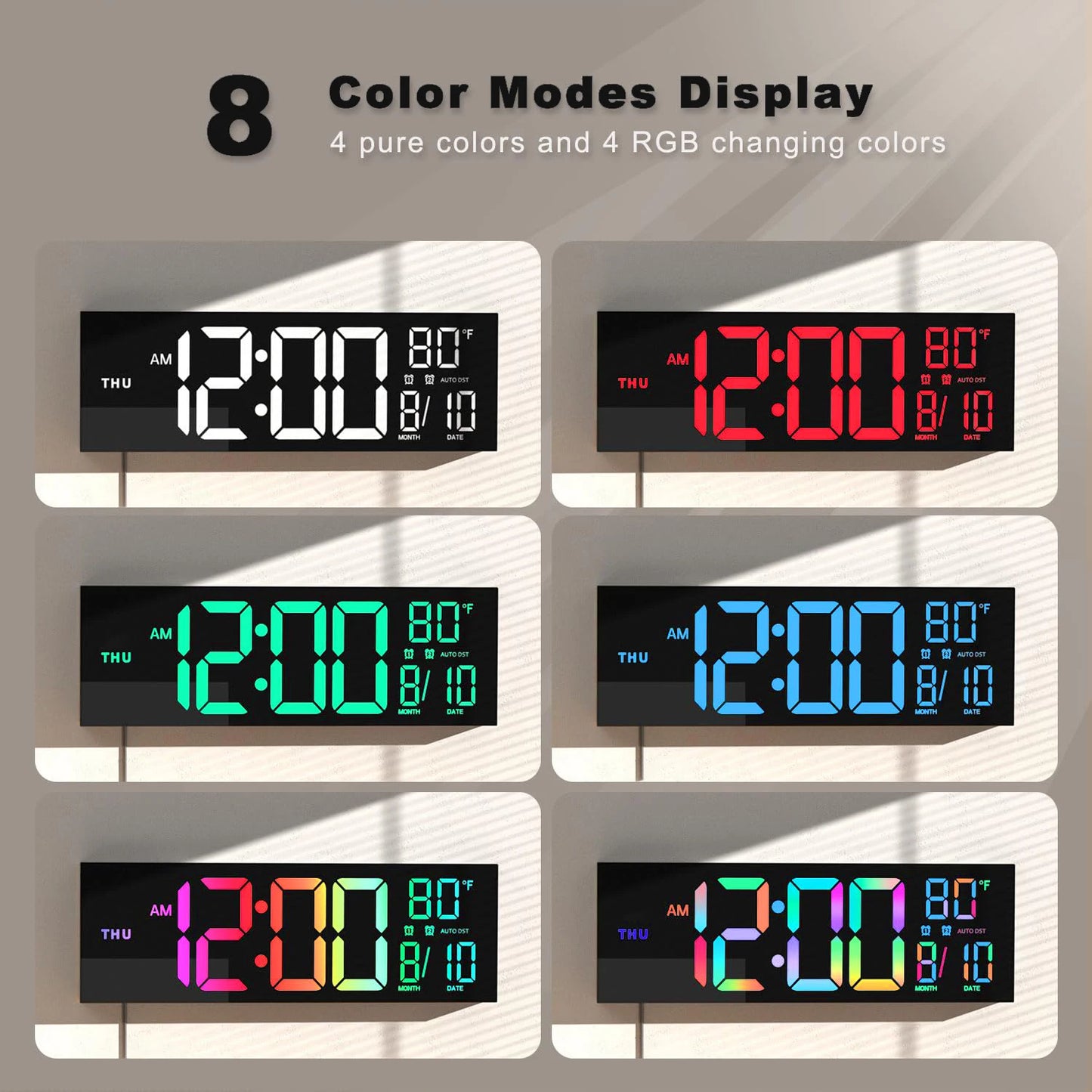 Digital Wall Clock with Large LED Display, Remote, Alarm, Temperature