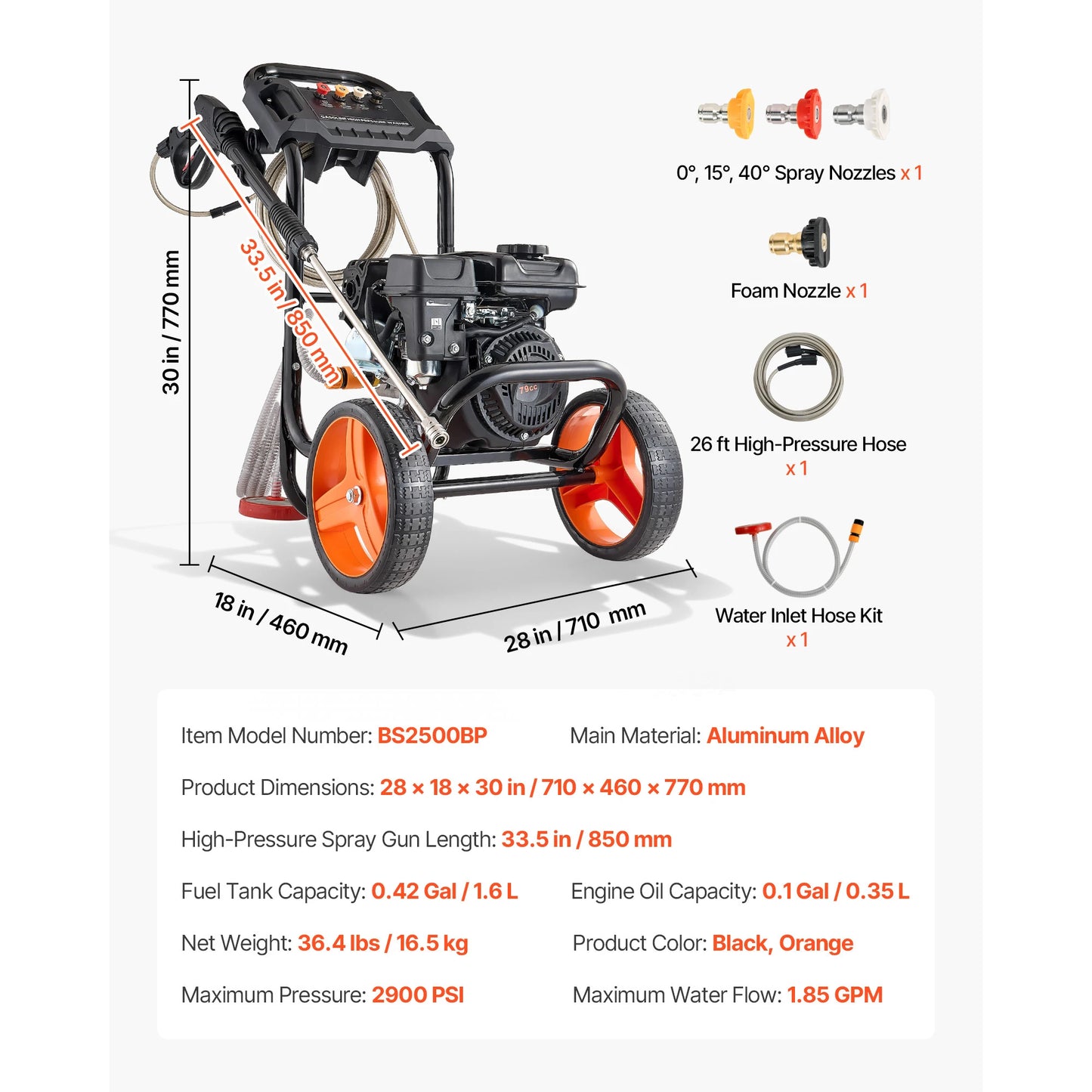 SucceBuy Gas Pressure Washer 2900 3600 PSI 1.85 2.6 GPM