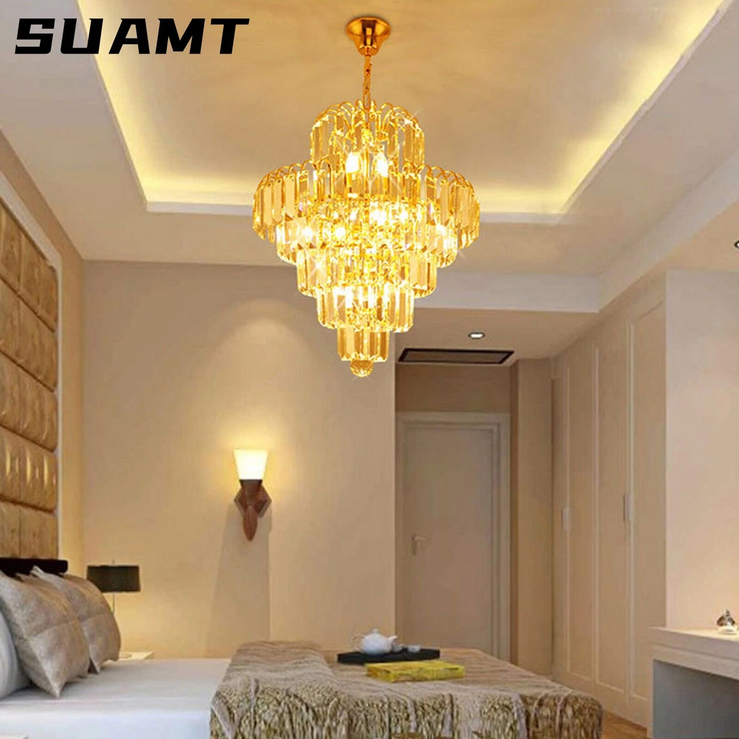 Bymaocar Luxury Crystal Chandelier Modern Pendant Lamp