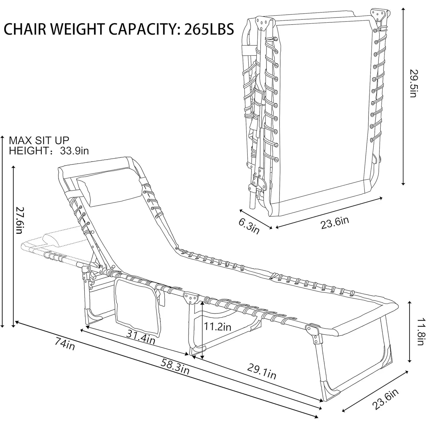 Hign-concerned 4-Fold Patio Chaise Lounge Chair Outdoor Recliner