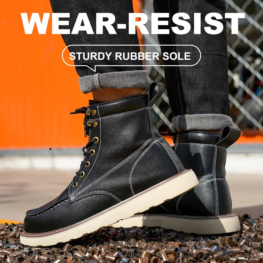 Two Layer Cowhide Men High Top Work Safety Shoes Pro