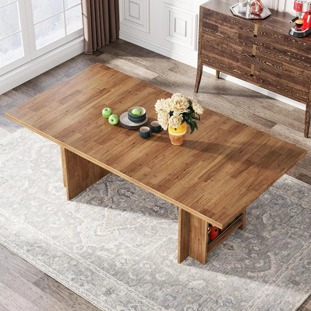 XUYUAN Farmhouse Dining Table With Storage And Shelves