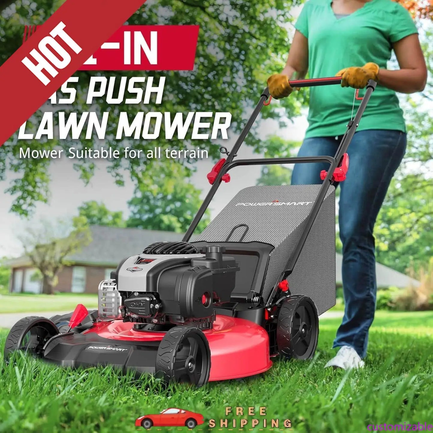 XMSJ 3 In 1 Gas Push LawnMower 140cc Briggs Stratton