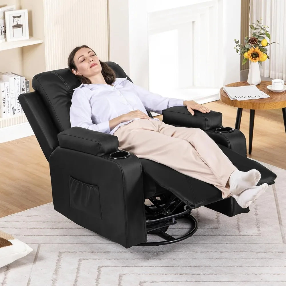 Rotary Joystick Massage Recliner With Cup Holder And Side Pockets
