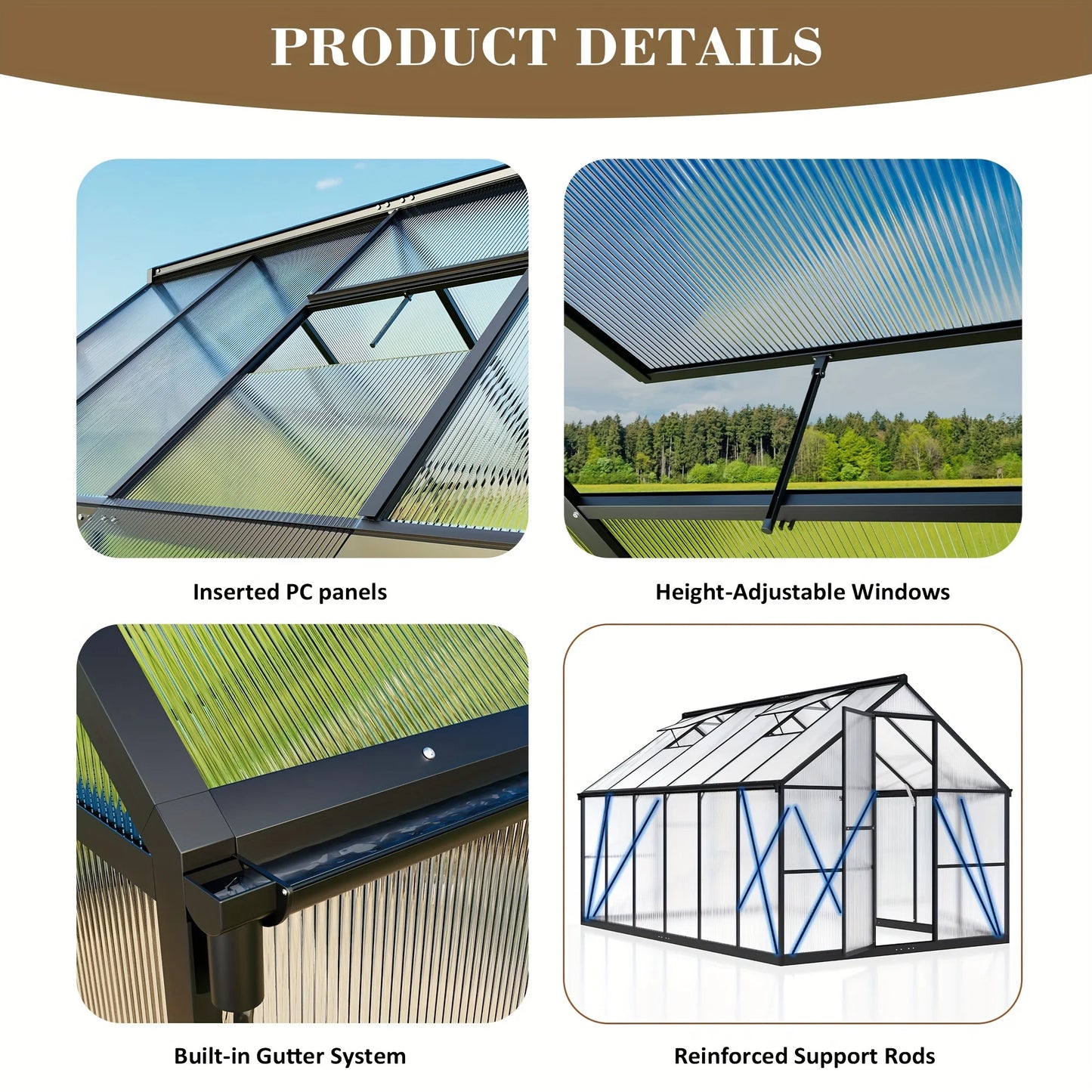 VIWAT Polycarbonate Greenhouse With Aluminum Frame