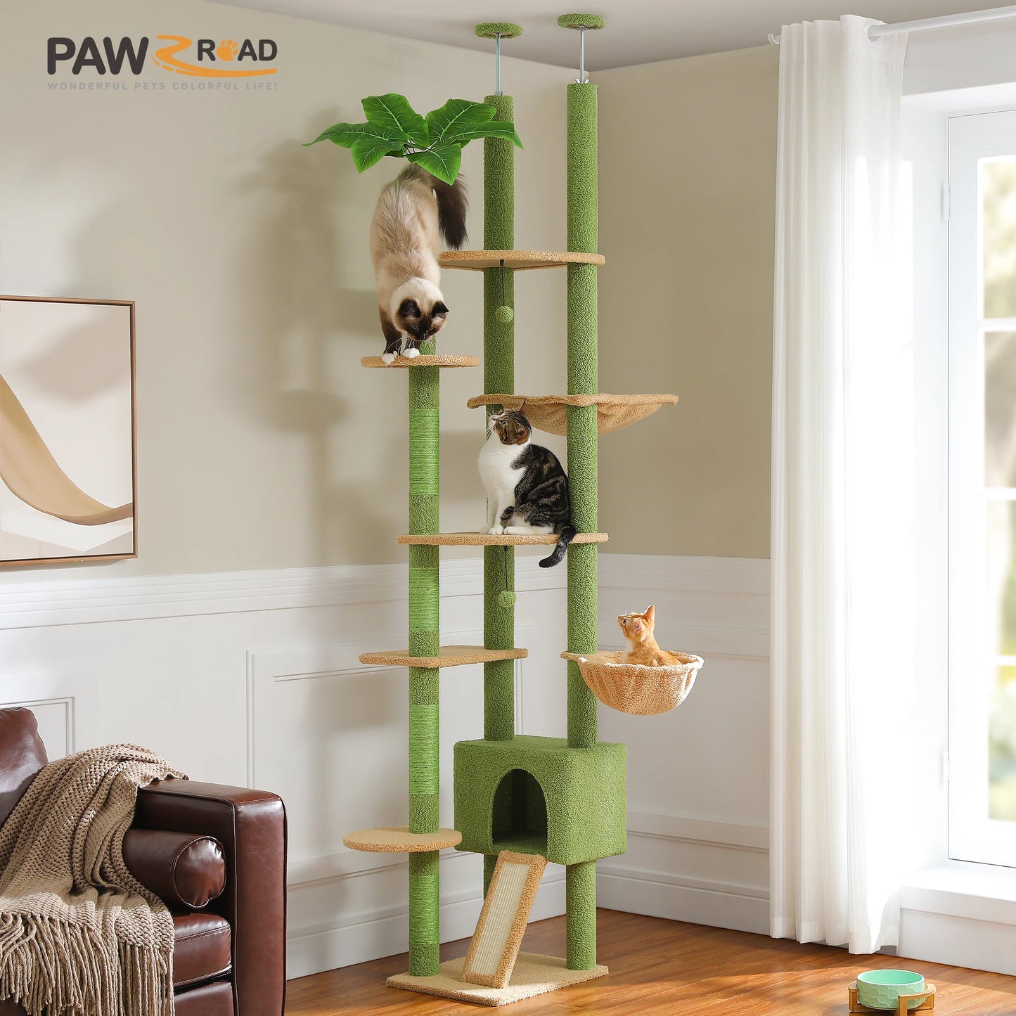 PETEPELACN Cactus Cat Tree Floor to Ceiling Tower Condo