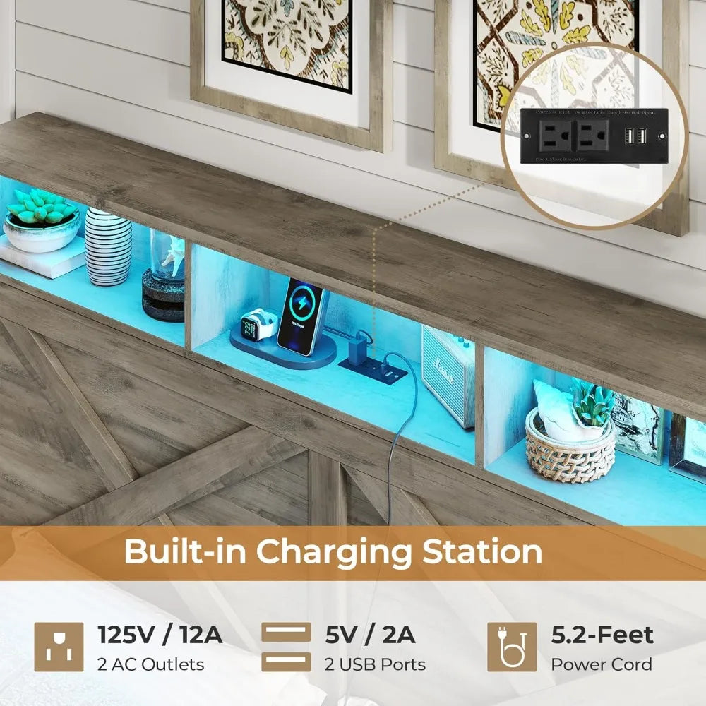 Angduo Farmhouse Bed Frame With Storage And Led Lights