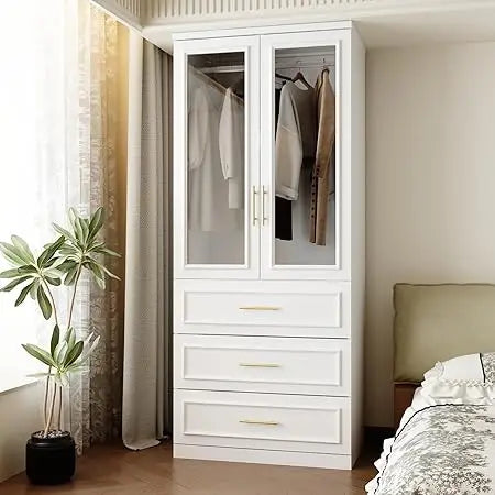 RBXC Wardrobe Closet with Glass Doors Modern Armoire