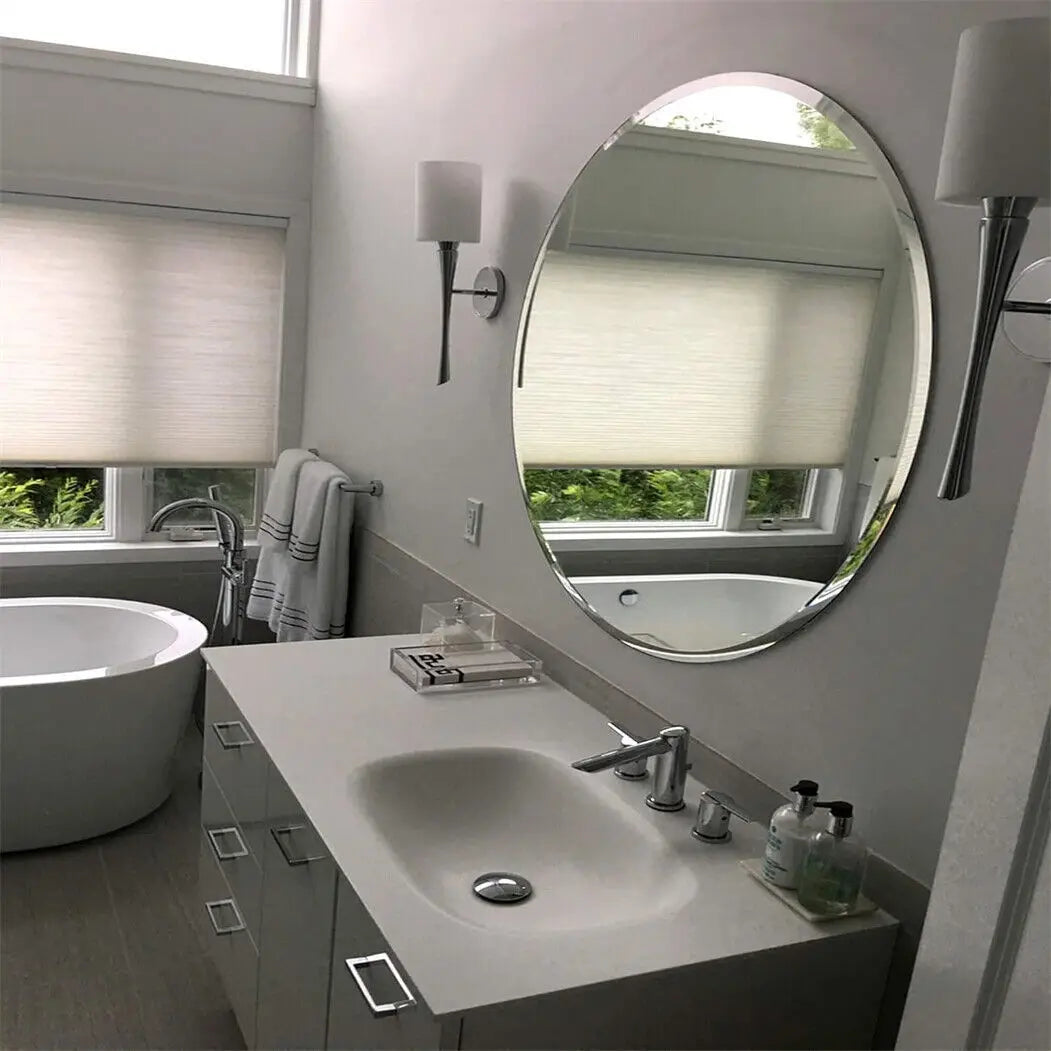 BORWART Round Wall Mirror Frameless Beveled Edge Bathroom