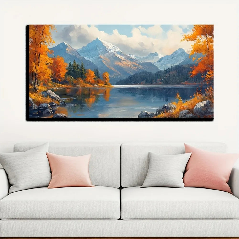 Hign-concerned Rustic Autumn Lake Landscape Wall Art