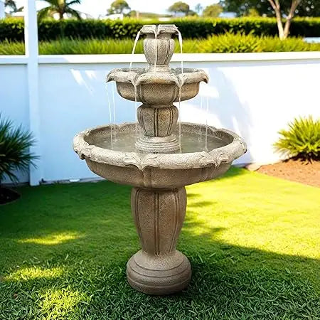 Modern Concrete Outdoor Water Fountain 3 Tier Floor Waterfall Pump