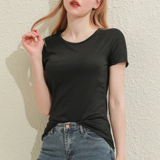 Albeey Cotton V Neck Short Sleeve T Shirt Women Tops