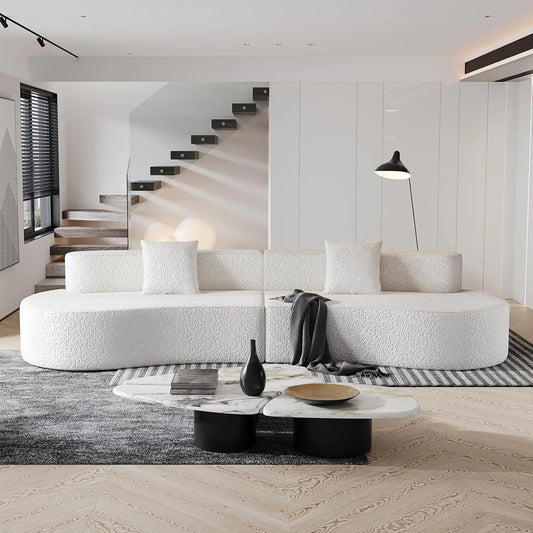 Modern Curved Sectional Sofa With Chenille Boucle Upholstery