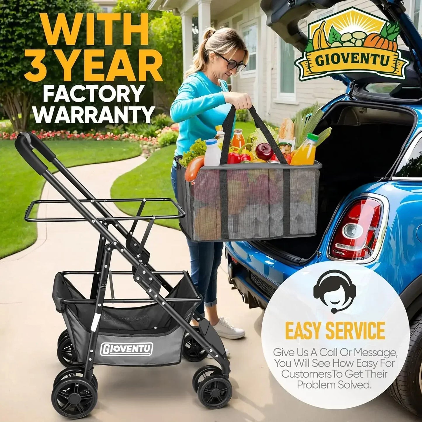 XMSJ Folding Shopping Cart With Wheels 80lb Capacity