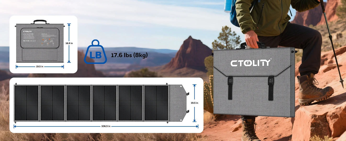 CTOLITY 200W Flexible ETFE Solar Panel Foldable 12V To 24V