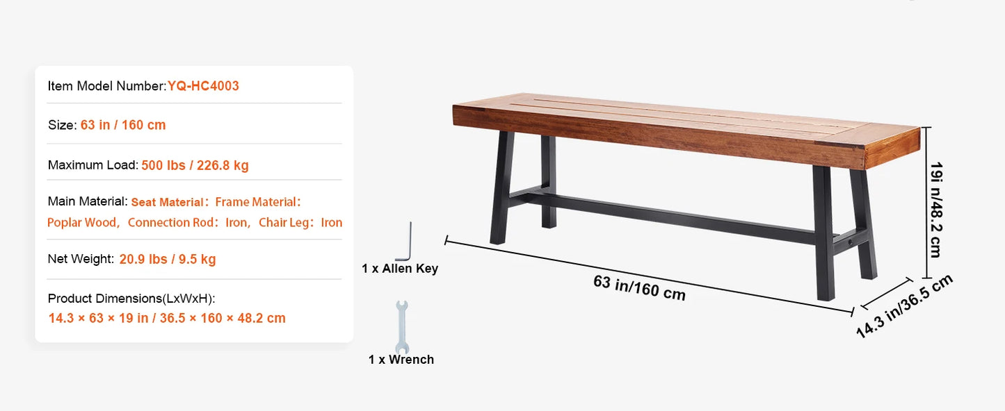 SucceBuy Outdoor Wooden Metal Garden Bench Load Capacity 480 Lb