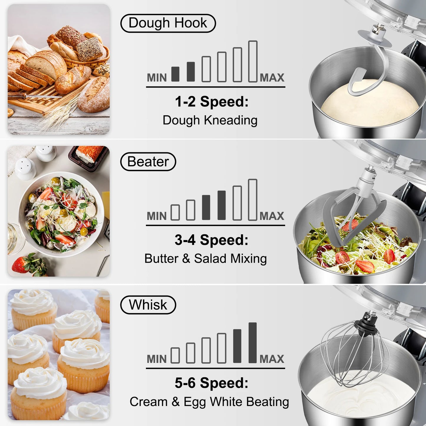 VEVOR Stand Mixer Electric Dough Mixer With 6 Speeds