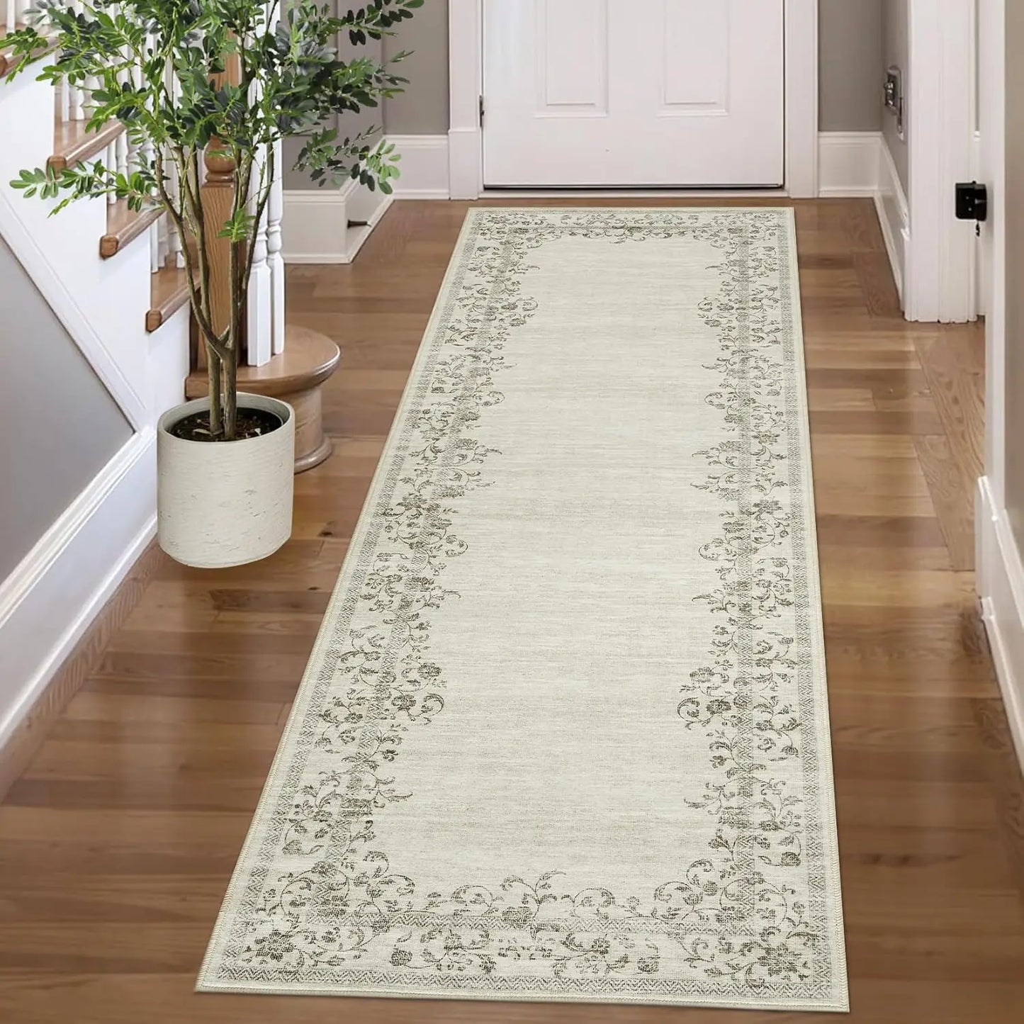 HiMIS Washable Area Rug Floral Border for Living Room