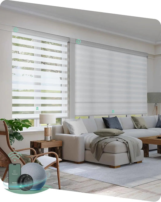 XMSJHign Motorized Zebra Blinds Remote Voice Control Alexa