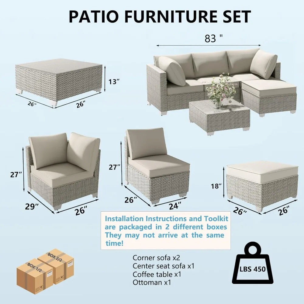 ANGDUO Outdoor Patio Furniture Set With Sectional Sofa