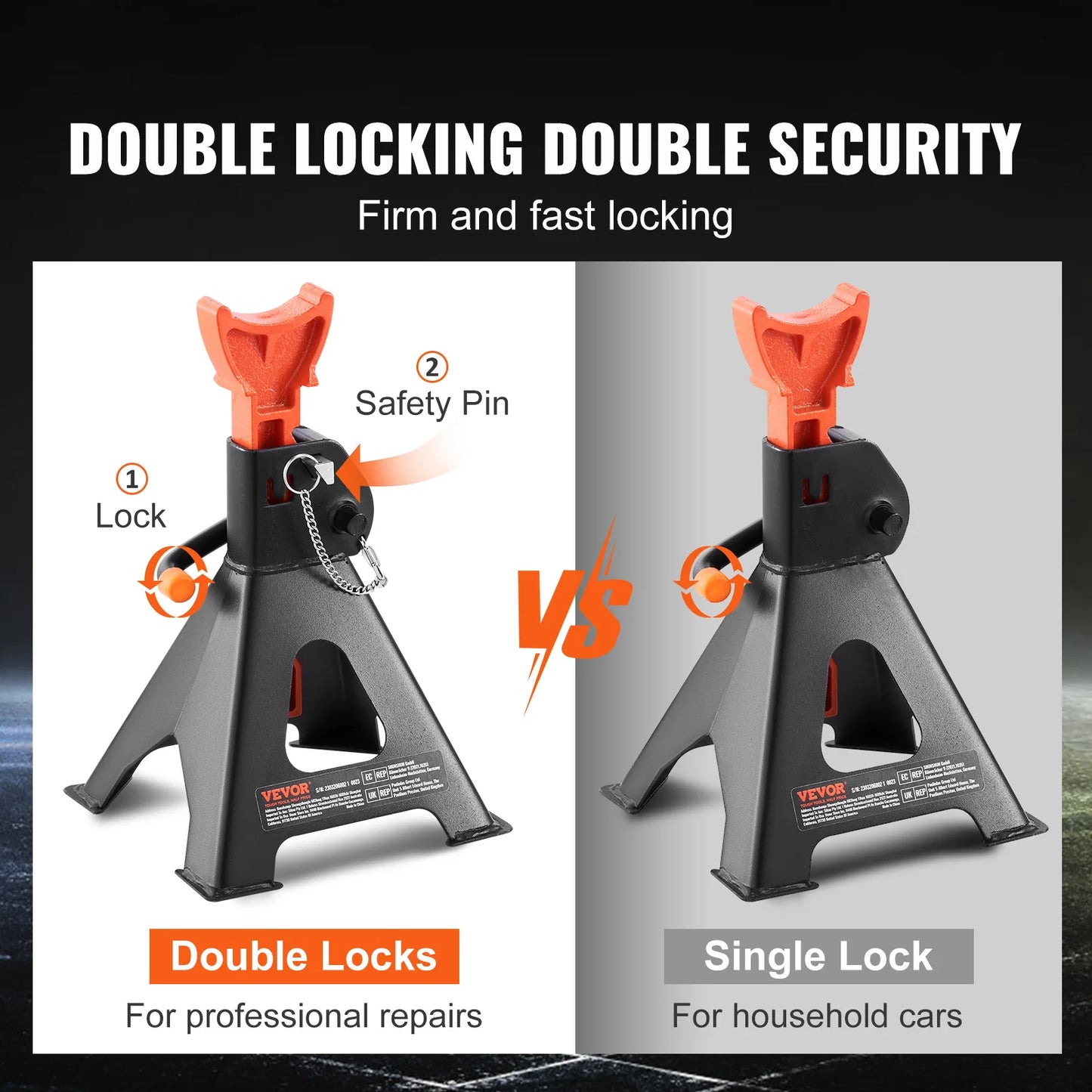 VEVOR Jack Stands 3 To 6 Ton Capacity Double Locking