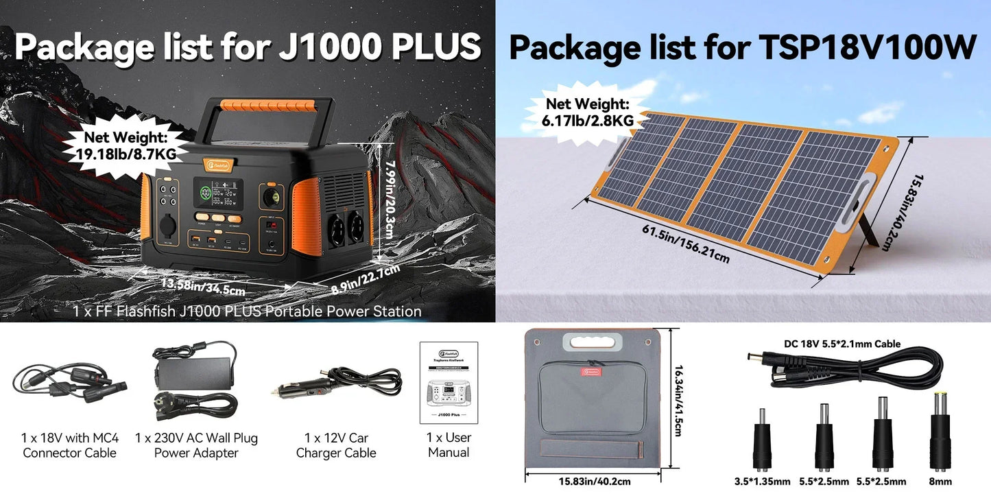 J1000 Plus Portable Power Station 932.4Wh 1000W Solar Kit