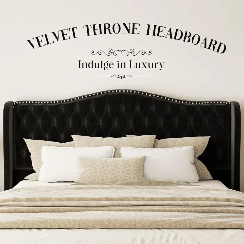 Platform Bed Frame With Upholstered Wingback Headboard