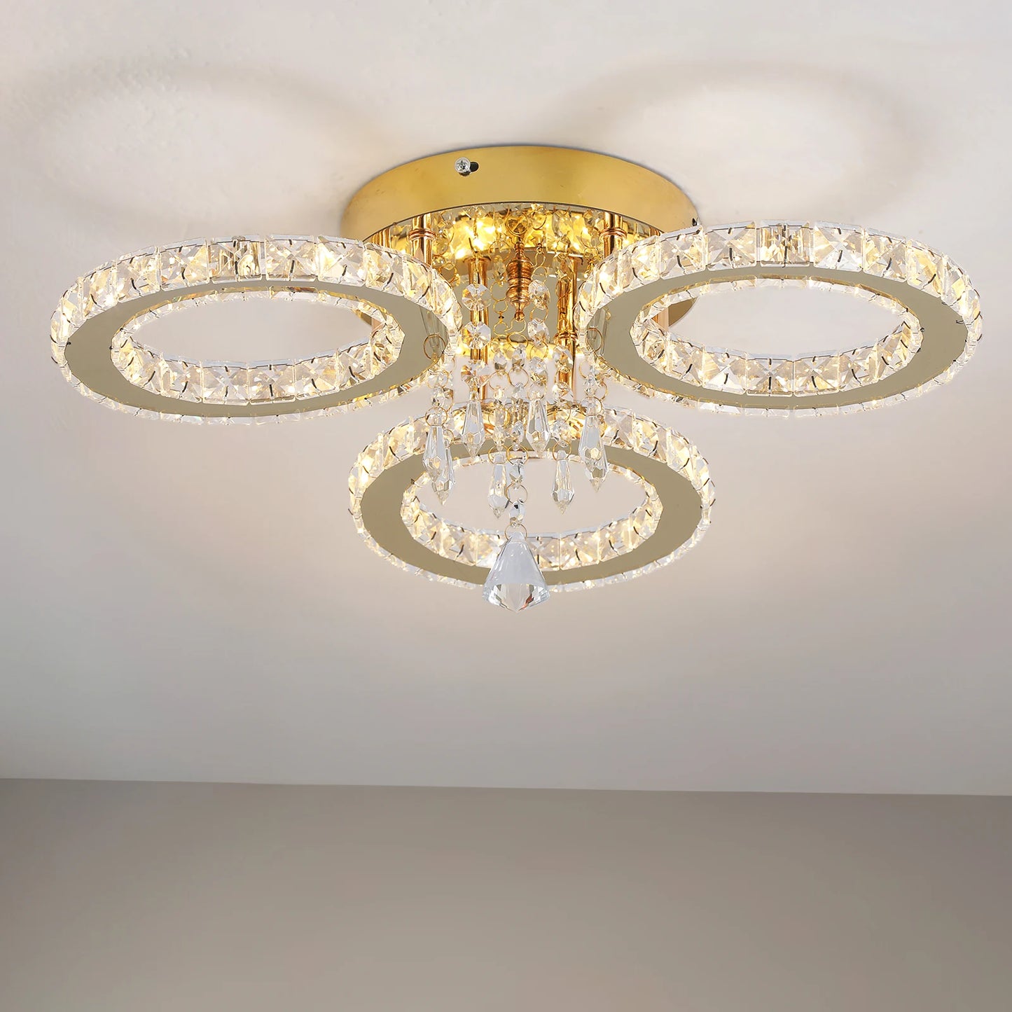 Led Ceiling Light Crystal Chandelier For Living Room Gold Finish