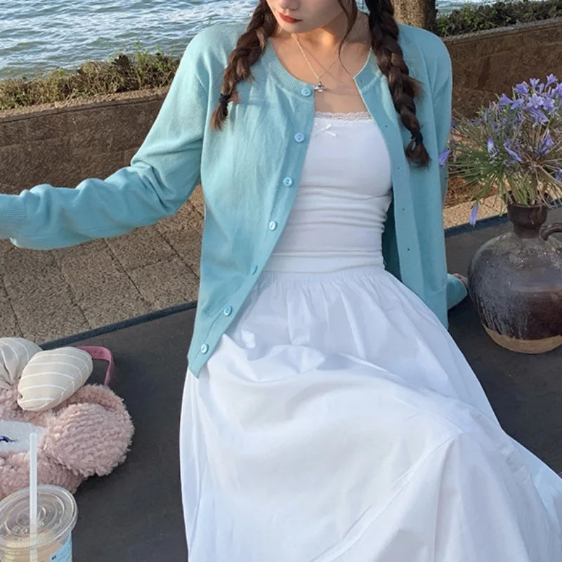 YIYUEQIANLI Women Cardigan O Neck Button Down Knit Sweater