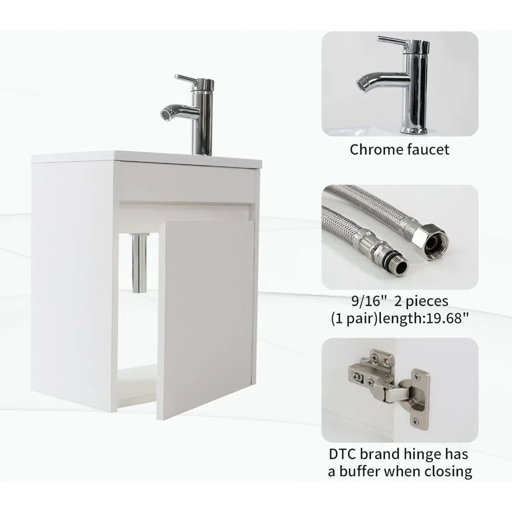 Wall Mounted Vanity Set With Sink And Chrome Faucet