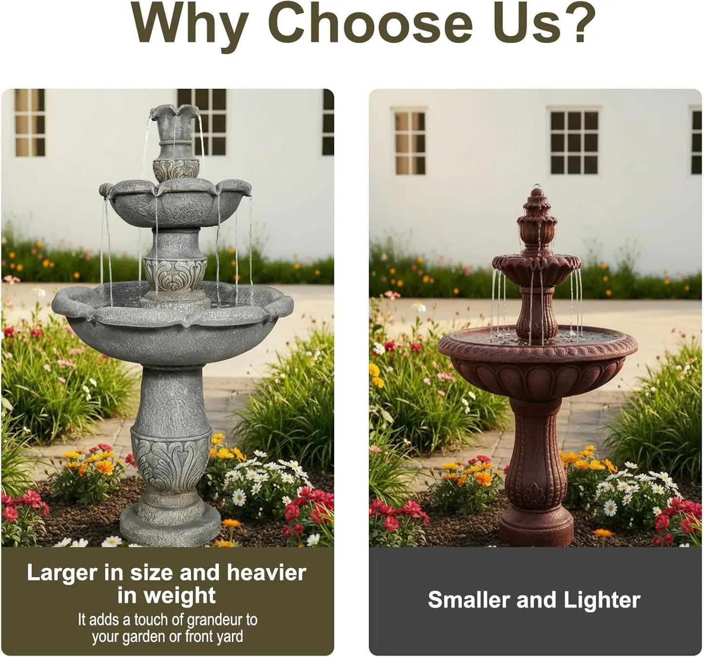 Outdoor Water Fountain 3 Tier Cascading Fiber Reinforced Concrete