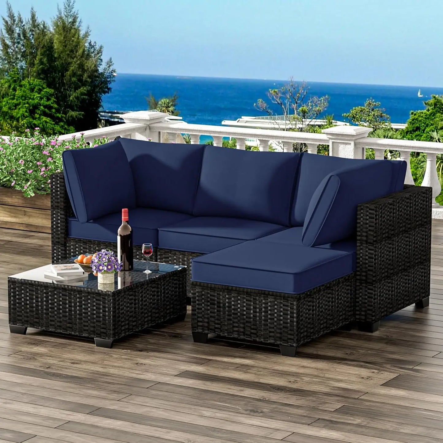 ANGDUO Outdoor Patio Furniture Set With Sectional Sofa