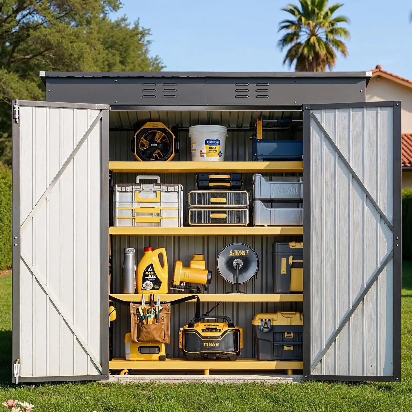 Outdoor Metal Storage Shed With Double Lockable Doors