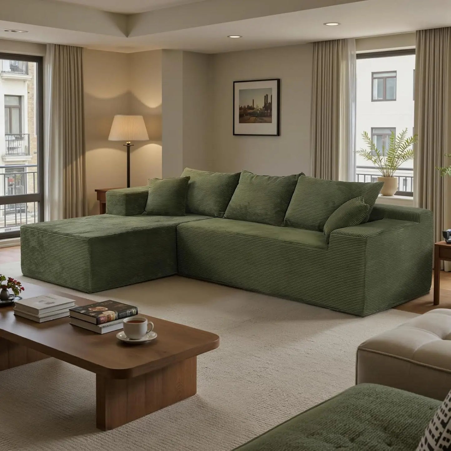 Angduo Cloud Sectional Sofa With L Shaped Chaise Modern Velvet