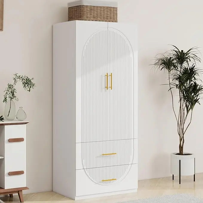 Armoire Wardrobe With 4 Doors 3 Drawers Mirror Hanging Rod