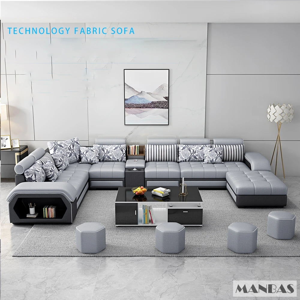 Linlamlim Modern U-Shaped Fabric Sofa Set with USB