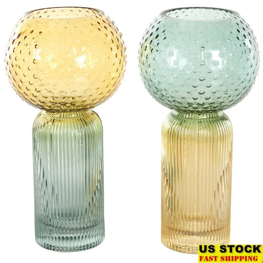 XMSJ Ombre Ribbed Glass Vase Set 2 Piece Centerpieces