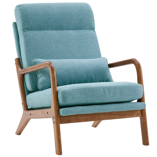 FCH High Back Solid Wood Chair With Linen Upholstery Iron Frame