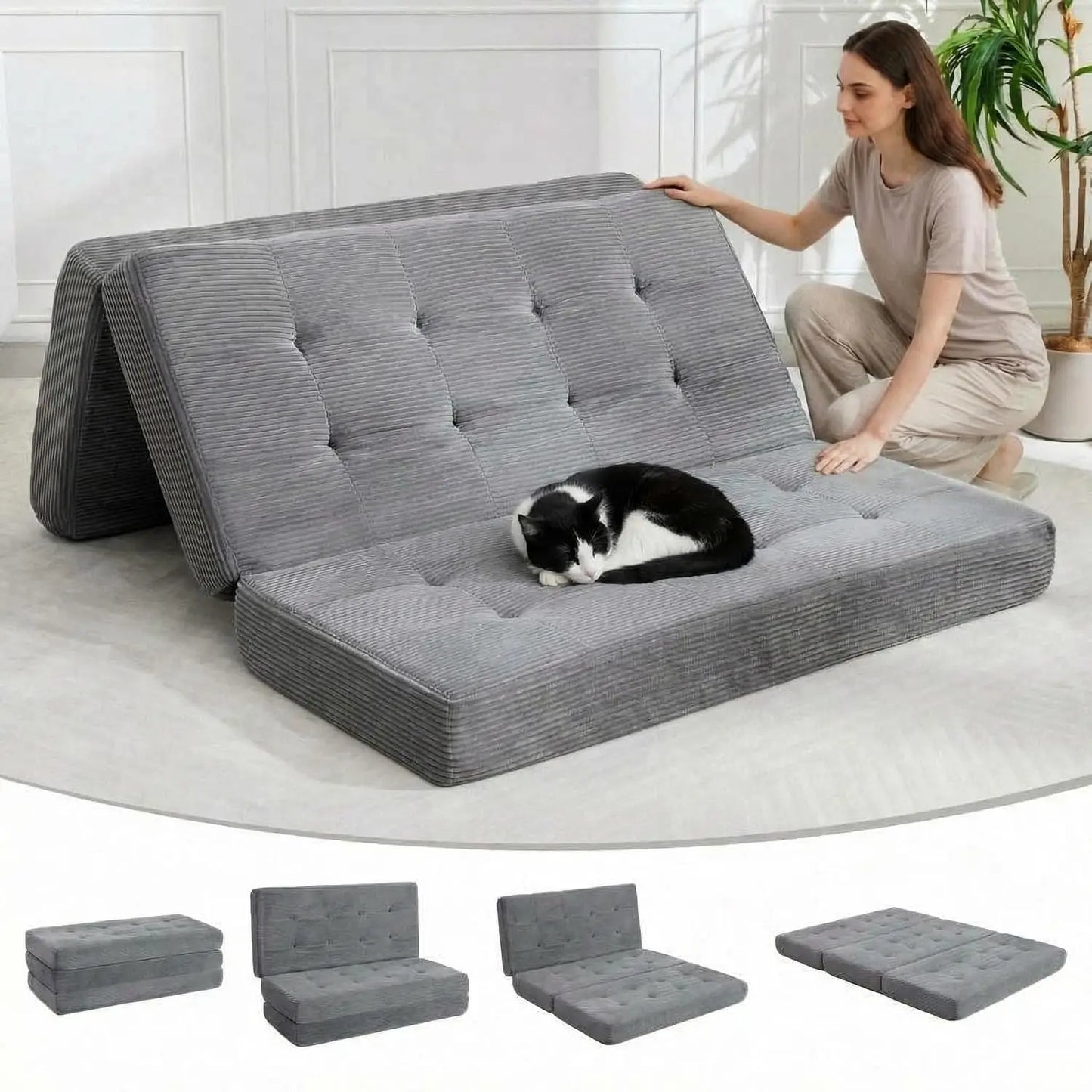 Corduroy Convertible Sleeper Sofa 5 In 1 Fixed Frame